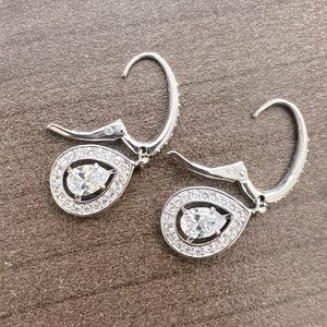 Swarovski drop earrings, silver toned, white crystal